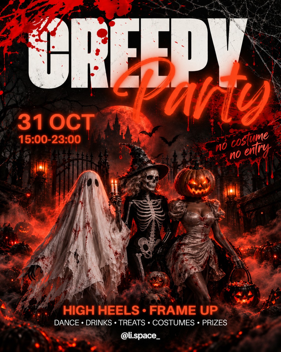 Creepy Party Halloween night with Frame Up and High Heels classes at LI Space studio in Helsinki